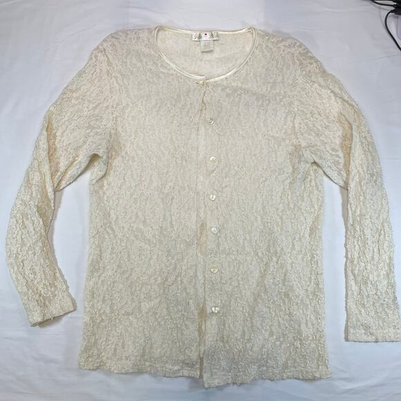 Ali & Ali Vintage Y2K Popcorn Lace Shrug Cardigan Ivory Sheer 1X Women's - Picture 4 of 7